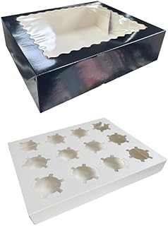 10~20 Pcs/1 Set 12.79 * 10 * 3.54inch Cupcake Boxes,Cupcake Containers with Window and Inserts,Disposable Cupcake Holder, Bakery Pastry Carrier Boxes (20 Pcs Black A)