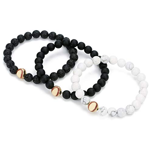 Pulsera baseball de piedras negras mate y piedra blanca miniatura 6