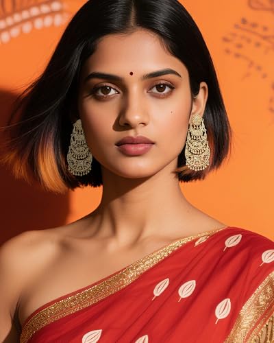 Gold Jhumkas Indian Earrings for Women Vintage Indian Bollywood Chandelier Earrings Traditional Tribal Ethnic Jhumka Ear-rings Indian Dress Outfits Wedding Prom Jewelry Accessories4