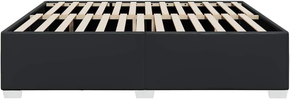 Modern Black King Bed Frame with Sturdy Faux Leather Platform Foundation, Durable Slatted Design, Easy Assembly, No Box Spring Needed, Minimalist Industrial Bedroom Furniture