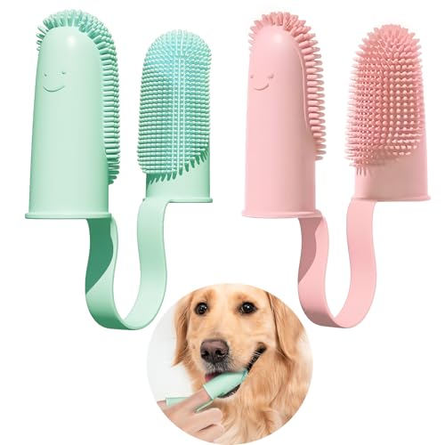 Image of 2 Pack Dog Toothbrush, 135ºSurround Bristles for Easy Teeth Cleaning, Double-Finger Toothbrush Dental Care for Puppies, Cats and Medium Pets