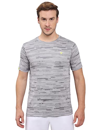 Image of TECHNOSPORT Men Polyester Regular Fit Half Sleeve Jacquard T-Shirt with Double Cool, Quick Dry & Anti Microbial for Sports, Running & Casual Use