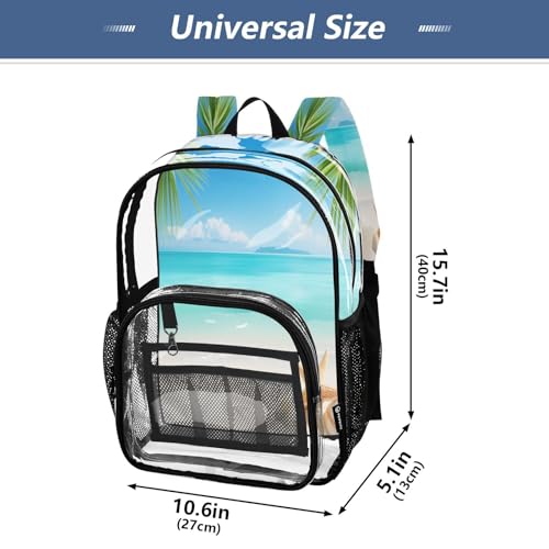 Sunny Beach Clear Backpack - Stadium Approved Large 15.7-inch Waterproof Transparent Bag for Sports, Concerts, Work, Travel#2044