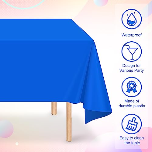 Image of 32 Pack Blue Plastic Tablecloth for Rectangle Tables, Premium Decorative Royal Blue Disposable Table Cloths for Parties, Rectangle Party Table Cover for Birthday, Wedding, Anniversary, 54 x 108 Inch