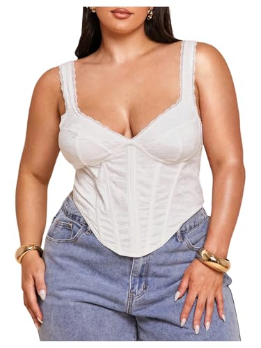 Floerns Women's Plus Size Floral Lace Corset Tops Sleeveless Date Night Camisole