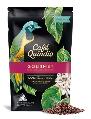 Café Quindío Gourmet - 100% Arábica Colombia, Cafe De Especialidad En Grano - ideal para cafetera superautomatica, cafetera de goteo o francesa (2.5 kg, Gourmet)