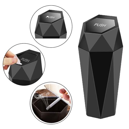 Image of Car Trash Can with Lid, Diamond Design, mini Trash can,Portable and Easy to Clean for Car, Home, and Office (Black)