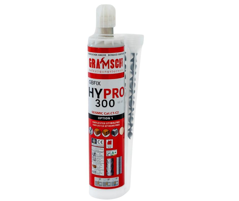 HYPRO 300 Injektionsmörtel Verbundmörtel inkl. 2x Statikmischer für Schwerlastbefestigung Montagemörtel Klebeanker (1x 300 ml)