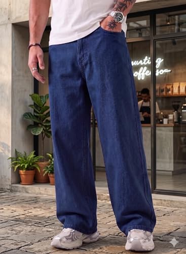 Loose Fit Mid Rise Dark Blue Men Denim Jeans