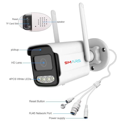 Image of smars 3MP HD WiFi Bullet Camera | IP66 Waterproof for Outdoor use| Color Night Vision | Two-Way Audio | SD Card Storage | Ideal for Home, Office & Shop Security.