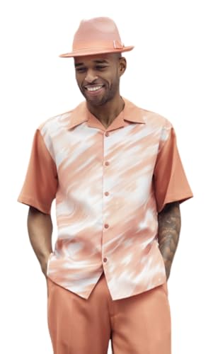 MONTIQUE Men's Walking Suits | Short Sleeve Beach Outfits for Men Button-Up Shirt & Relaxed-Fit Cuffed Pants | 2404