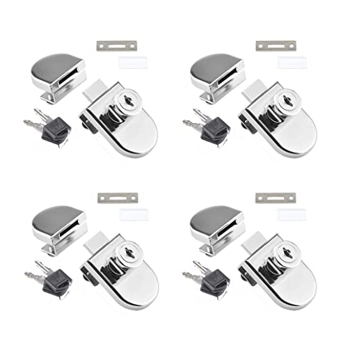 Youery Lot de 4 Serrure de porte de vitrine d'armoire en verre à pivot unique Serrure d'armoire en verre pour porte en verre de 5 à 8 mm avec 2 clés，Aucun perçage...