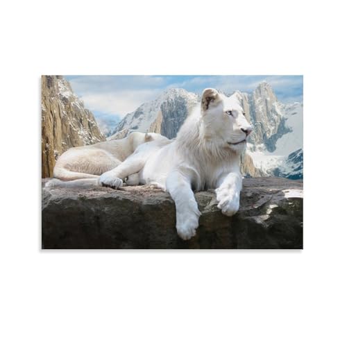 Toile murale lion blanc imperméable pour décoration intérieure chic