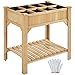Yaheetech Aiuola/Orto Rialzato da Esterno Balcone a 8 Scompati Fioriera Alta in Legno Naturale Lettino per Piante Urbano Giardino con Ripiano e Griglia 91,5 x 62 x 92,5 cm