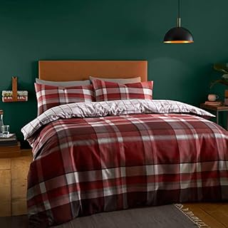 Catherine Lansfield Bedding Brushed Check King Duvet Cover Set with Pillowcases Ochre