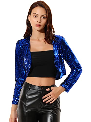 Image of Allegra K Women's Sequin Jacket Party Long Sleeve Open Front Crop Cardigan Bolero Shrug