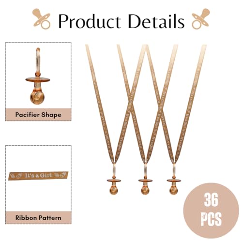 Image of 36 Pieces It's a Girl Baby Shower Pacifiers Necklace Acrylic Baby Party Favors Charm Pacifiers Necklace Baby Shower Party Decorations Table Scatter (Tan)
