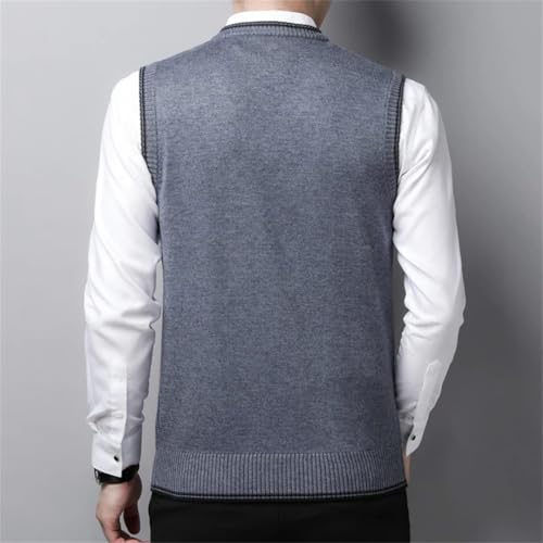 Men Wool Knit Tank Jumpers Sleeveless Thick For Winter V Neck Casual Sweater3