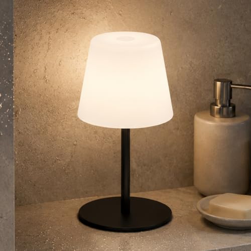 Image of IP65 Waterproof Shower Lamp, Cordless Rechargeable Table Lamp, Black | 4000mAh Battery Operated Lamp, Spa-Like Glow for Showers, Vanity, Bedside and Patios; 3 Color Temperatures, Touch Dimming