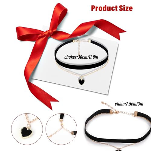 Yolev Schwarze Samt Choker Halskette Elegantes Herz Anhänger Halsband Verstellbare Geschichtete Halskette Punk Gothic Schmuck für Damen und Mädchen