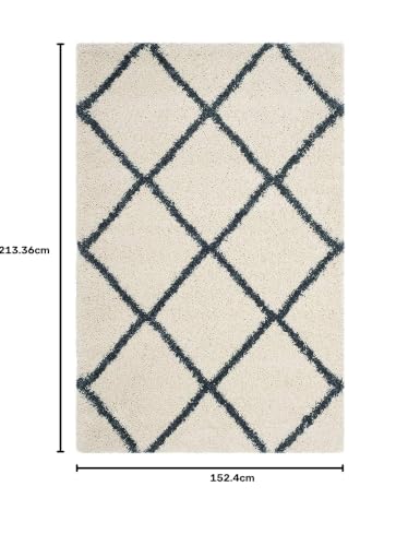 Image of Handwoven Premium Shaggy Fur Rectangular Rugs And Carpet For Living Room, Bedroom, Hall, Baby Room (5X7 Feet, Ivory & Slate Blue)