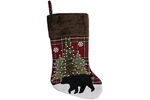 Cuddly Christmas Bear Stocking Adorned with Festive Plaid and Plush Faux Fur