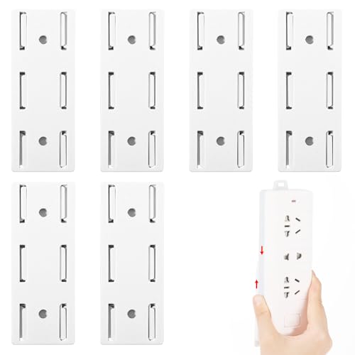 6 PCS Power Strip Holder Wall Mount Punch Free Socket Holder Self Adhesive No Drilling Sockets Power Holders with Sticky for Desktop Wall Fixing