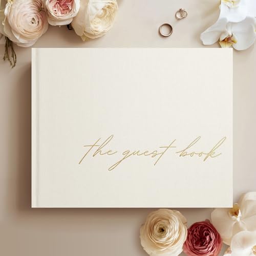 Paperell Wedding Guest Book &ndash; Guest Book for Wedding Reception with Linen Hardcover & Gold Foil...