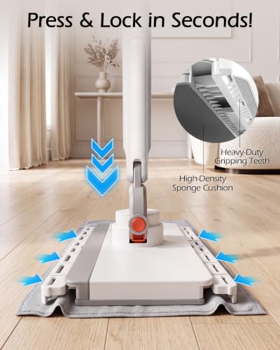 Image of MASTERTOP Snap Grip Mop, Hands Free Flat Mop with 51 inch Adjustable Handle