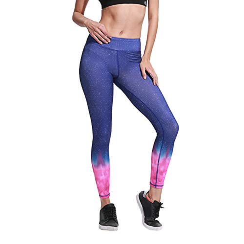 KUKICAT Women Printing Exercise to Lift Buttocks High Waist Tight Yoga Pants Trousers Blue