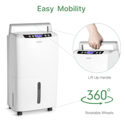 Image of Waykar 34 Pints Energy Star Dehumidifier for Spaces up to 2,000 Sq. Ft at Home, in Basements and Large Rooms with Drain Hose and 0.66 Gallons Water Tank