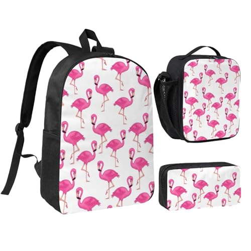 Sac à dos d'école flamant rose fille avec trousse et sac isotherme repas