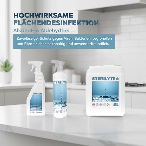 STERILYTE Flächendesinfektionsmittel 1 x 500 ml – Nachhaltig, alkoholfrei & hochwirksam - Desinfektionsmittel für Flächen vielseitig einsetzbar – MADE IN GERMANY