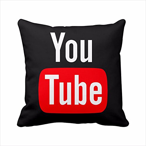 2 Sides YouTube pillow cover, YouTube pillow case, social media logo YouTube throw pillow cover pillowcase Square Zippered Pillowcase (16x16 inch, Black)