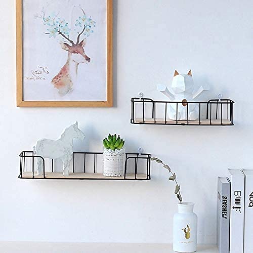 HJW Praktische opbergrek Thuis drijvende wandplank, metalen houten display opbergrek voor fotolijst boek plantenpot woonkamer slaapkamer badkamer balkon accessoires 1Huiyang-01020, klein - Image 5