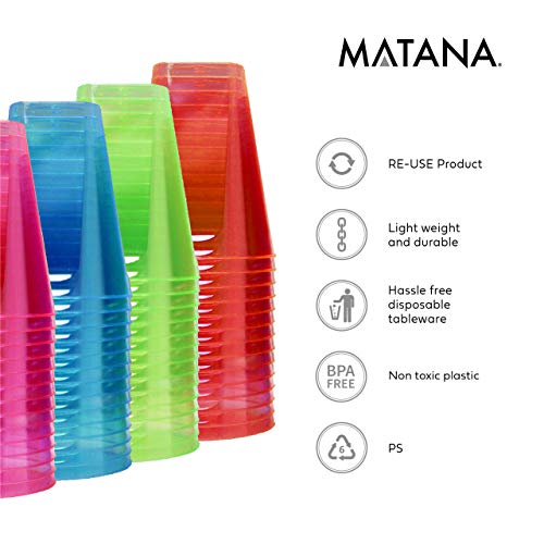 MATANA 80 Neon Plastic Bekers voor Verjaardagen, Kinderfeestjes, Bruiloften, Kerstmis, Barbecue & Feesten, 210ml - Stevig en Herbruikbaar - Afbeelding 6