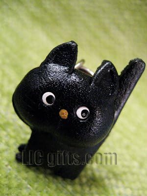 3D VANCA Craft Petit Mini Mascot Leather Black Cat Cell Phone Charms * WALKING *