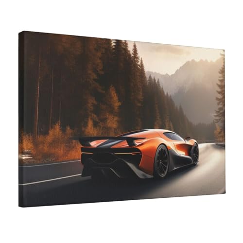 Toile murale haut de gamme de voiture de sport sur la route avec cadre robuste