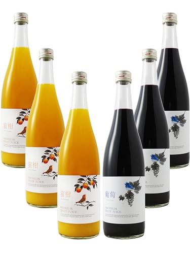【セット商品】PREMIUM (プレミアム) 国産100%ジュース 720ml × 6本セット ( 蜜柑 (みかん) 3本 + 葡萄 (ぶどう) 3本 )