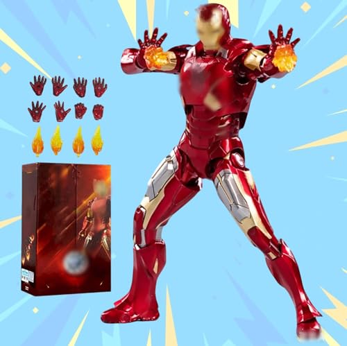 LonullyMege 7 Inch MK7Ironman Action Figure All Joints Movable Metal Painting Model Toy|10th Anniversary 1/10 Scale Collectible Gift with Lots of Accessories