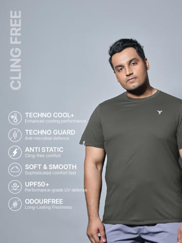 Image of TECHNOSPORT Men's TECHNOCOOL+ Slim Fit Sports T-Shirt Quick Dry Round Neck Performance Tee with UPF 50+, Anti-Odour, Anti-Microbial & 2-Way Stretch Gym, Running, Training & Casual Wear