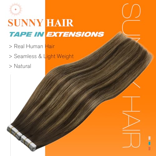 Image of Sunny Hair Tape in Hair Extensions Dark Brown Balayage Blonde 60g 40PCS