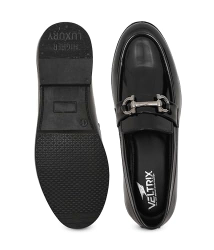 Image of VELTRIX Men's Premium Patent Leather Finish Formal Loafers | Horsebit Buckle Slip-On Shoes | Comfortable Office, Party, Wedding & Business Dress Shoes Aldo Plain Patent