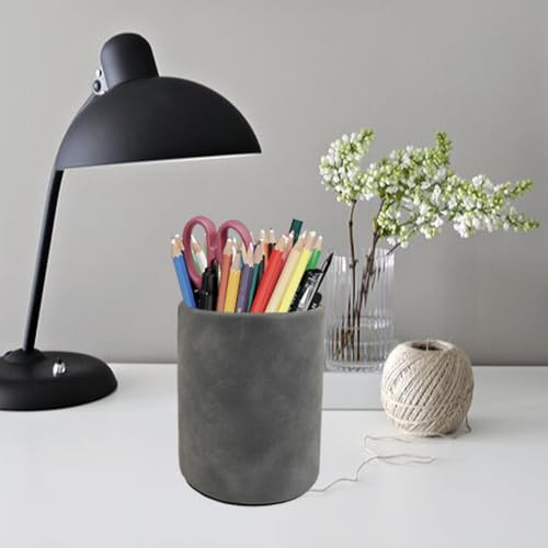 Image of Leather Pen Holder, Dark Gray Pencil Holder, Desktop Elegant Pen Holder for Desk, Stationery Organizer for School Office Home Dorm