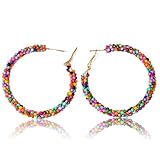 HQRKOTM 1 Paar Konfetti Kostüm Accessoires, Böhmische Ohrbügel Earring, Konfetti Ohrringe für Frauen und Mädchen, Ohrringe Hoop Bunt Hängend für Karneval Fasching Halloween