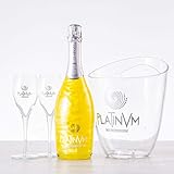 Espumoso Platinvm nº4 de Yuzu y Jengibre, en pack regalo con una cubitera y dos elegantes copas para degustar. Botella de 750 ml.