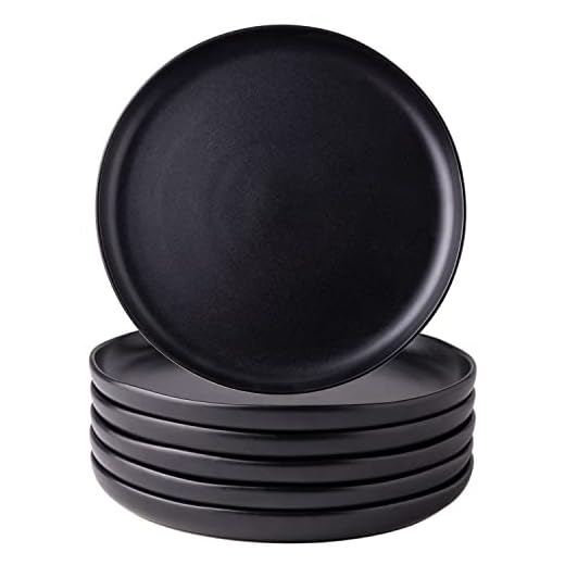 AmorArc Ceramic Dinner Salad Plates Set of 6, Wavy Rim 8.5 Inch Dish Set, The Dessert,Salad, Appetizer, Small Dinner etc Plate,Microwave, Dishwasher Safe, Scratch Resistant, Reactive Matte Black
