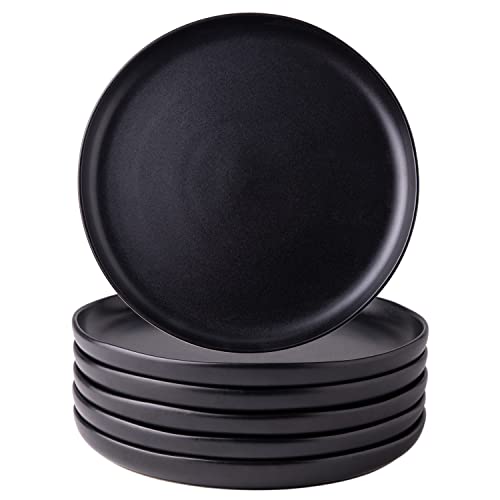 AmorArc Ceramic Dinner Salad Plates Set of 6, Wavy Rim 8.5 Inch Dish Set, The Dessert,Salad, Appetizer, Small Dinner etc Plate,Microwave, Dishwasher Safe, Scratch Resistant, Matte Black by AmorArc - Used condition - US$30.00