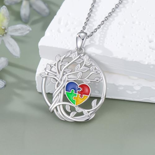 Autism Awareness Necklace Gifts for Women 925 Sterling Silver Puzzle Piece Colorful Pendant Autism Mom Jewelry Inspirational Gift for Autistic2