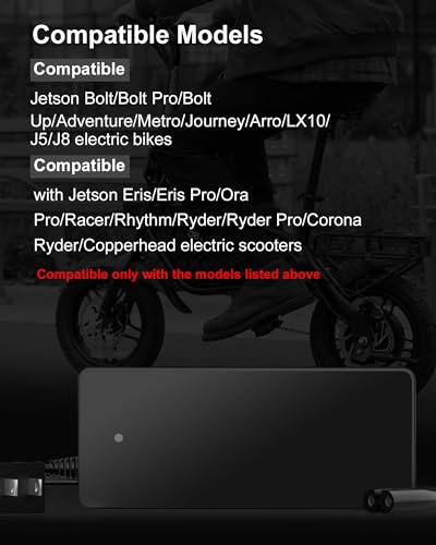 VHBW 42V for Jetson Electric Bike Charger for Jetson Bolt/Bolt Pro/Adventure/Metro/Journey/LX10/J5/J8 Bikes,42V 2A for Jetson Electric Scooter Charger for Jetson Eris Pro/Ora Pro/Racer/Rhythm Scooters